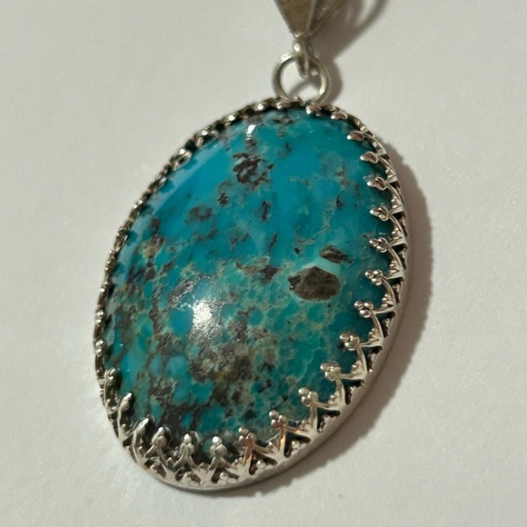Victorian art deco oval turquoise sterling silver charm pendant southwest Native - Picture 3 of 8
